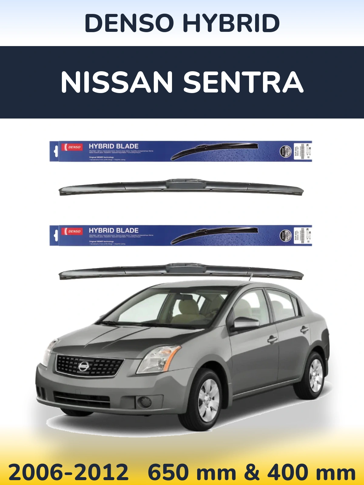 Sada předních stěračů Denso Hybrid 650 a 400 mm pro Nissan Sentra 2006-2012
