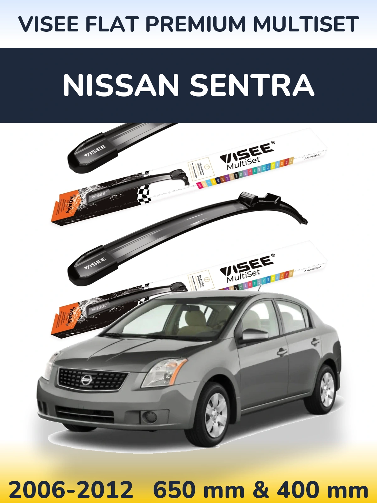 Sada předních stěračů VISEE FLAT PREMIUM MultiSet 650 a 400 mm pro Nissan Sentra 2006-2012