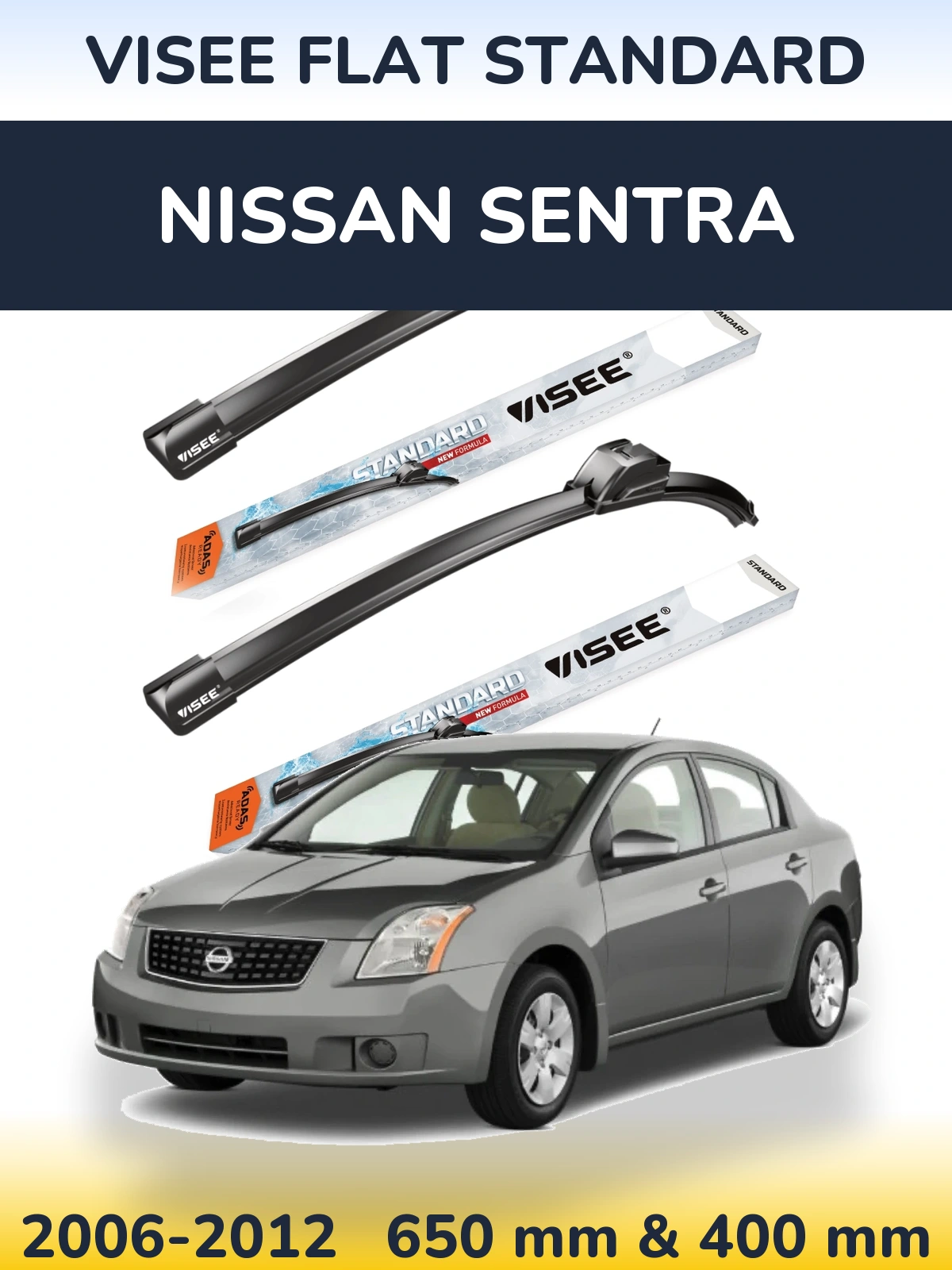 Sada předních stěračů VISEE FLAT STANDARD 650 a 400 mm pro Nissan Sentra 2006-2012