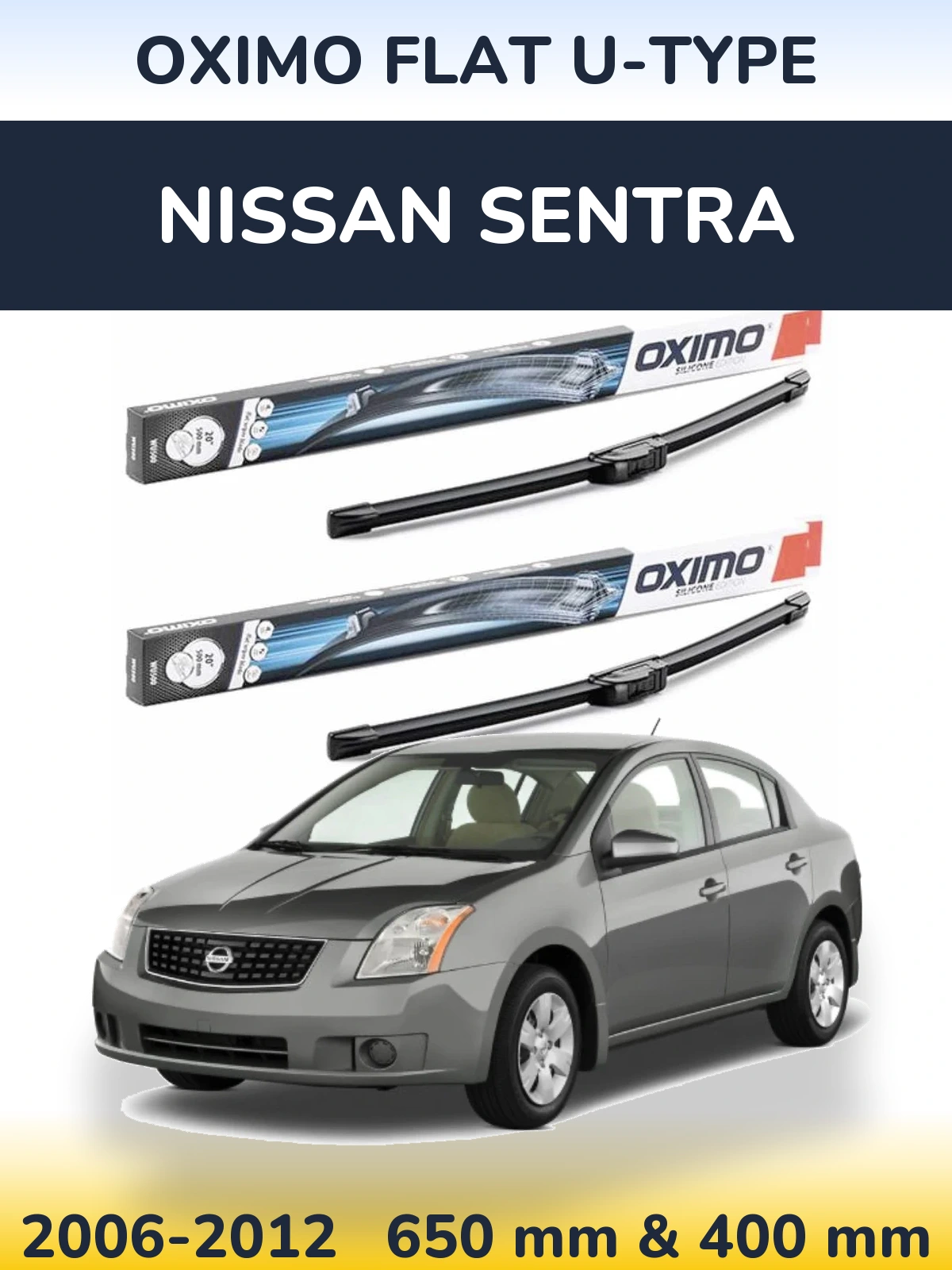 Sada předních stěračů Oximo Flat U-type 650 a 400 mm pro Nissan Sentra 2006-2012