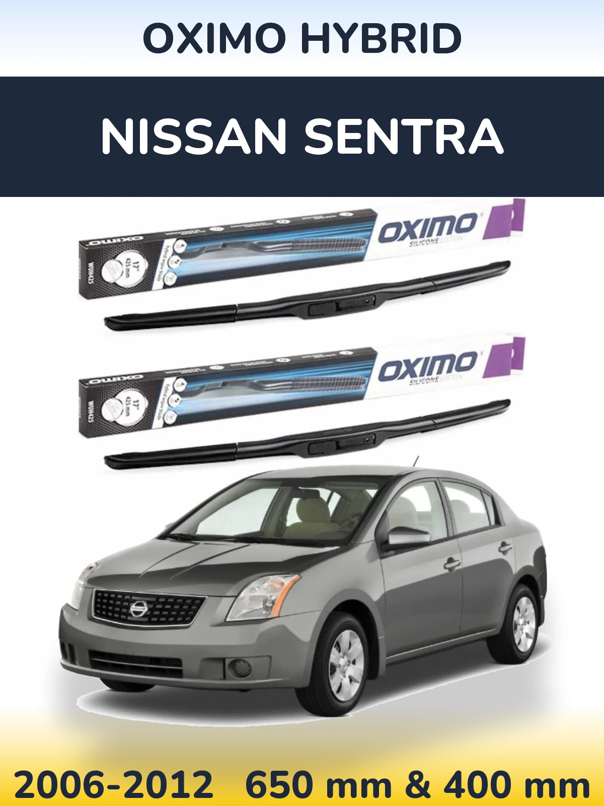 Sada předních stěračů Oximo Hybrid 650 a 400 mm pro Nissan Sentra 2006-2012
