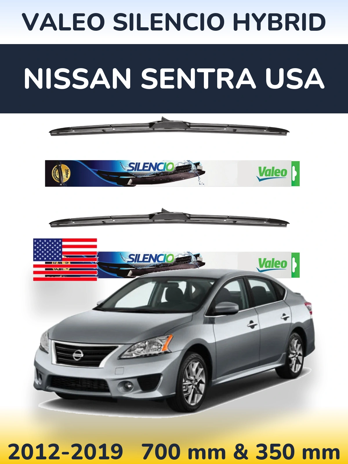 Комплект передніх щіток Valeo Silencio Hybrid 700 & 350 мм для Nissan Sentra USA 2012-2019