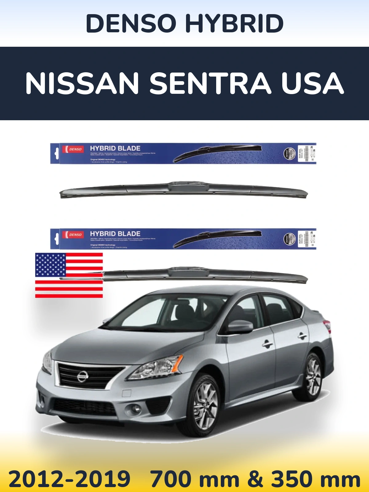 Sada předních stěračů Denso Hybrid 700 a 350 mm pro Nissan Sentra USA 2012-2019