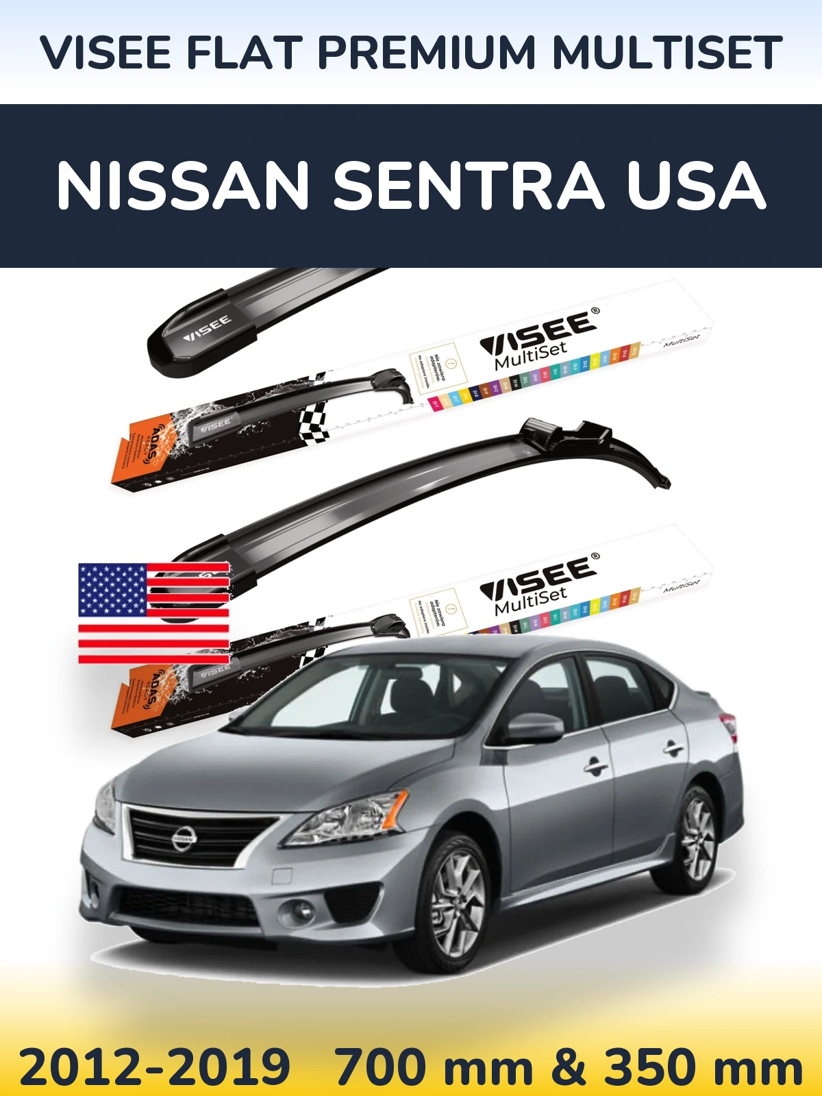 Sada předních stěračů VISEE FLAT PREMIUM MultiSet 700 a 350 mm pro Nissan Sentra USA 2012-2019