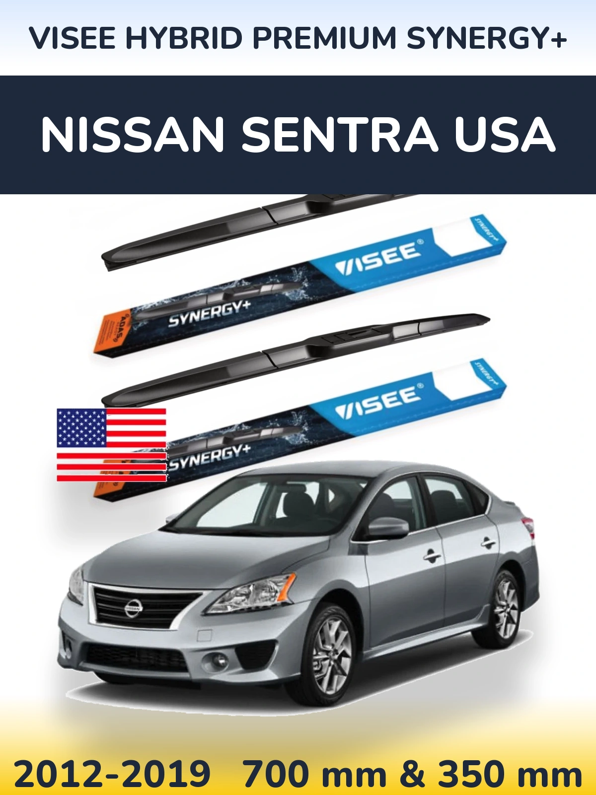 Sada předních stěračů VISEE HYBRID PREMIUM SYNERGY+ 700 a 350 mm pro Nissan Sentra USA 2012-2019