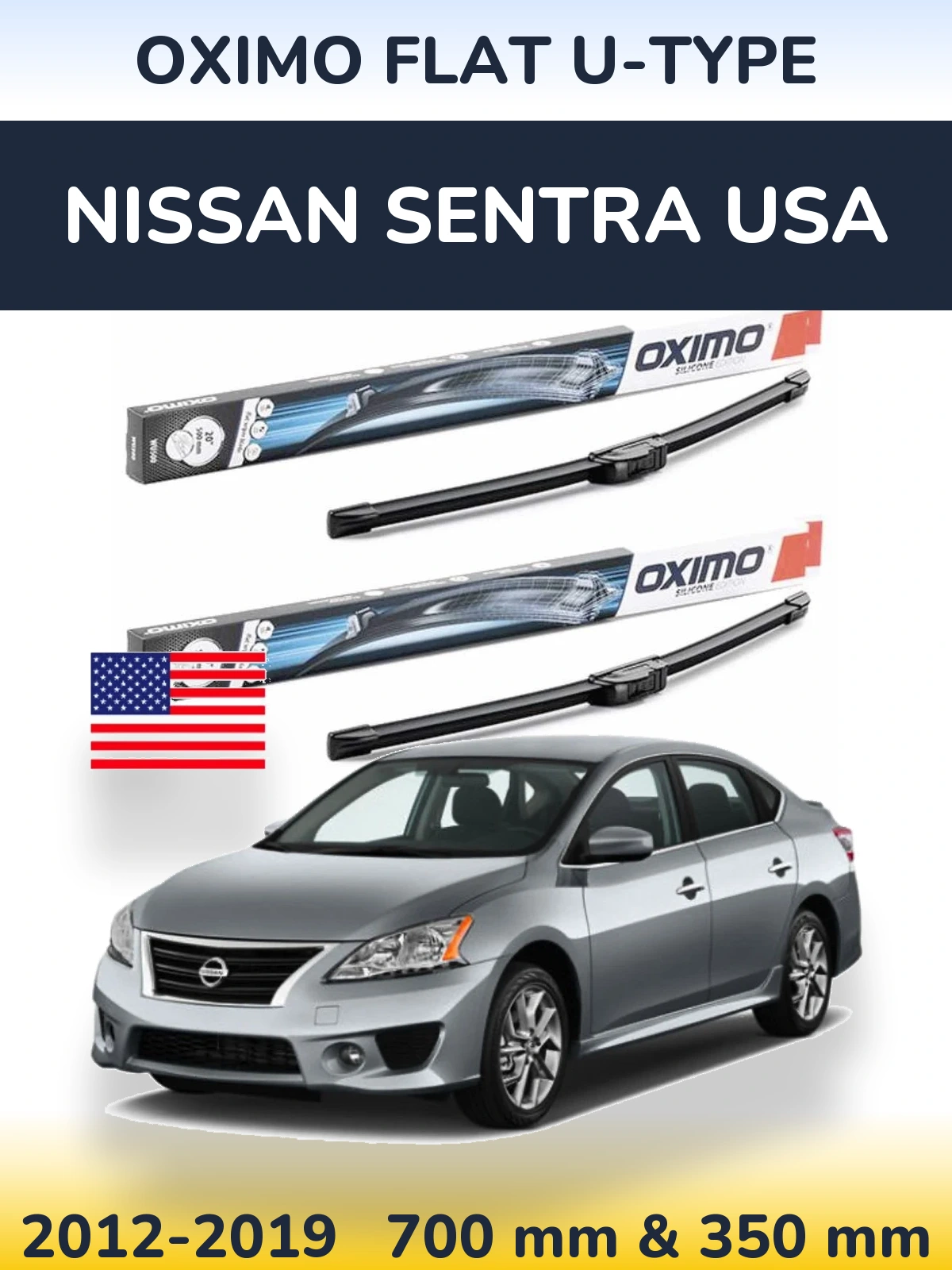 Sada předních stěračů Oximo Flat U-type 700 a 350 mm pro Nissan Sentra USA 2012-2019
