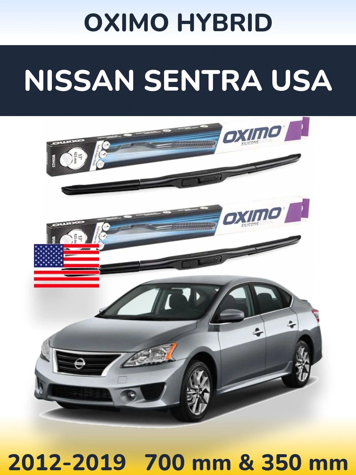 Sada předních stěračů Oximo Hybrid 700 a 350 mm pro Nissan Sentra USA 2012-2019