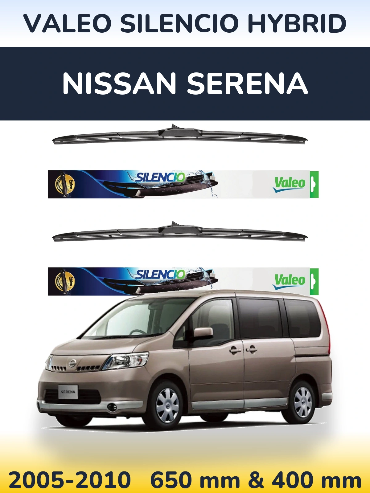 Комплект передніх щіток Valeo Silencio Hybrid 650 & 400 мм для Nissan Serena 2005-2010