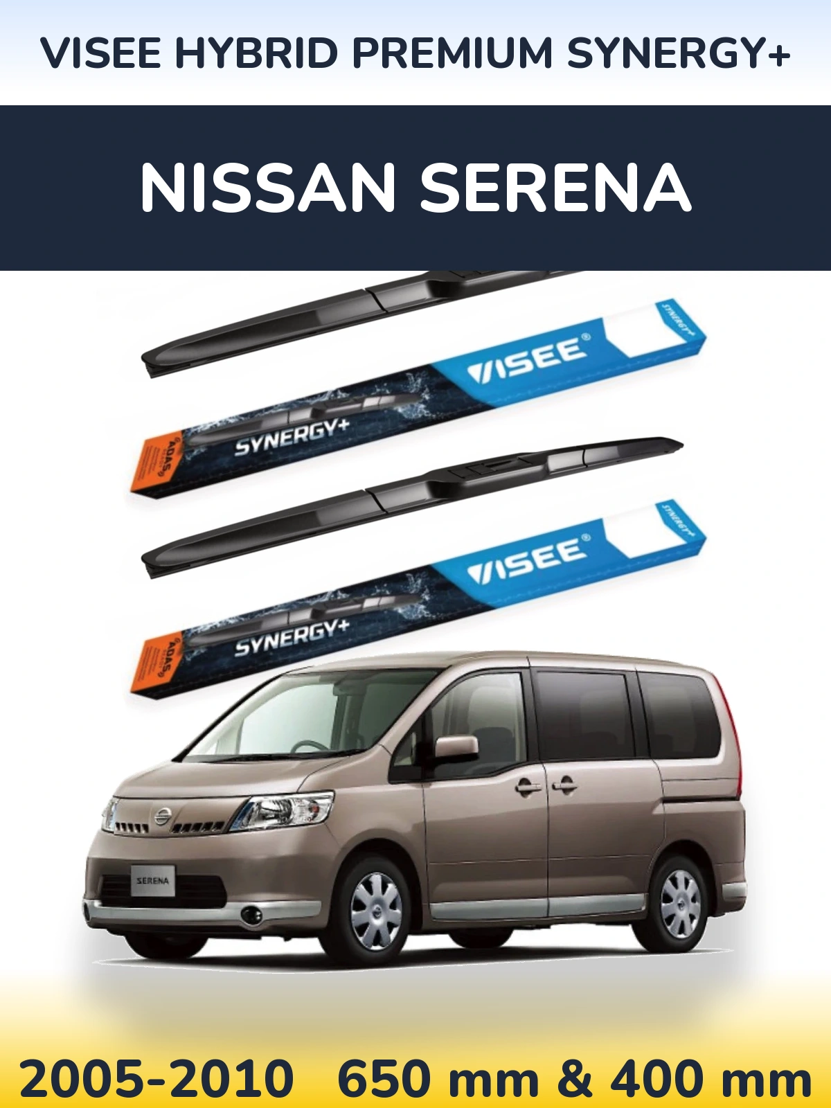 Sada předních stěračů VISEE HYBRID PREMIUM SYNERGY+ 650 a 400 mm pro Nissan Serena 2005-2010