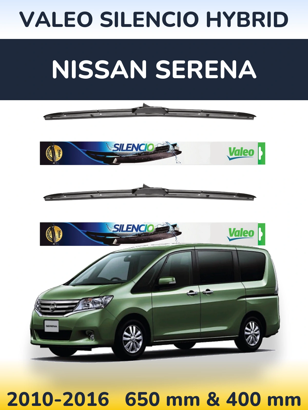 Комплект передніх щіток Valeo Silencio Hybrid 650 & 400 мм для Nissan Serena 2010-2016