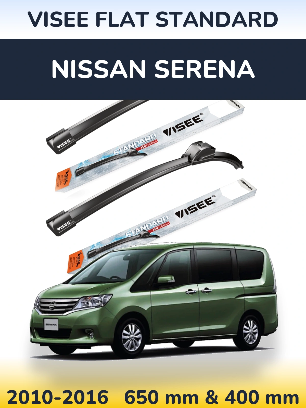 Sada předních stěračů VISEE FLAT STANDARD 650 a 400 mm pro Nissan Serena 2010-2016