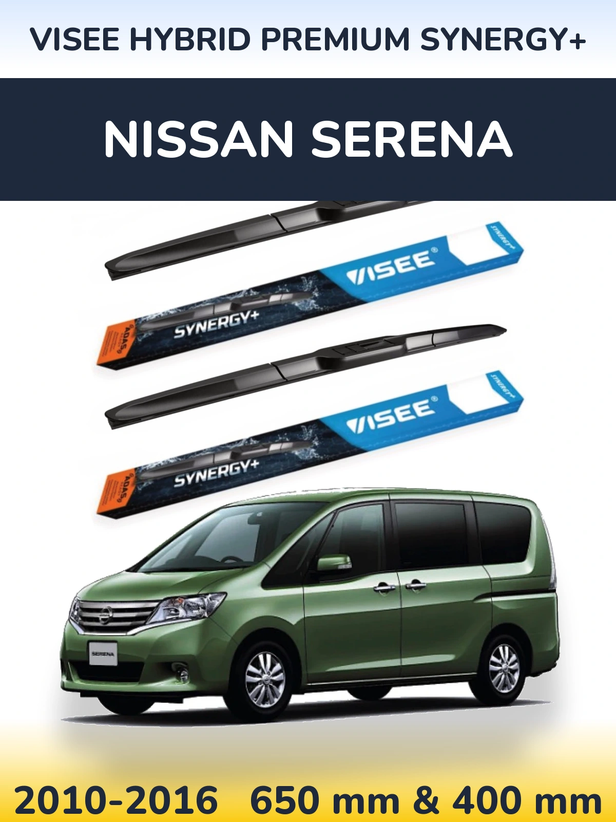 Sada předních stěračů VISEE HYBRID PREMIUM SYNERGY+ 650 a 400 mm pro Nissan Serena 2010-2016