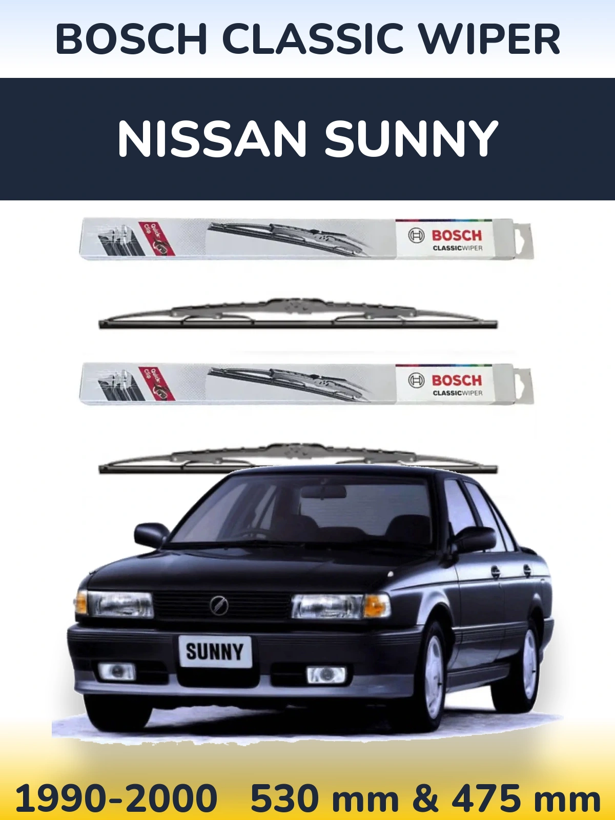 Sada předních stěračů BOSCH Classic Wiper 530 a 475 mm pro Nissan Sunny 1990-2000