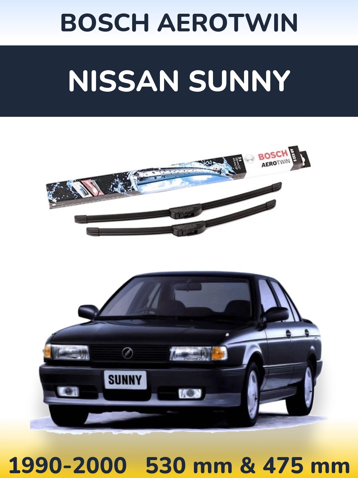 Sada předních stěračů BOSCH AeroTwin 530 a 475 mm pro Nissan Sunny 1990-2000