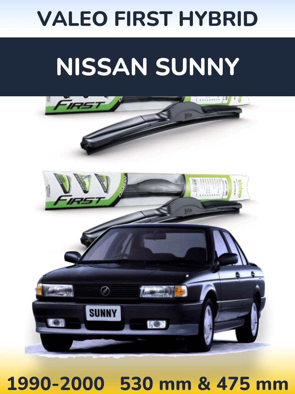 Sada předních stěračů Valeo First Hybrid 530 a 475 mm pro Nissan Sunny 1990-2000
