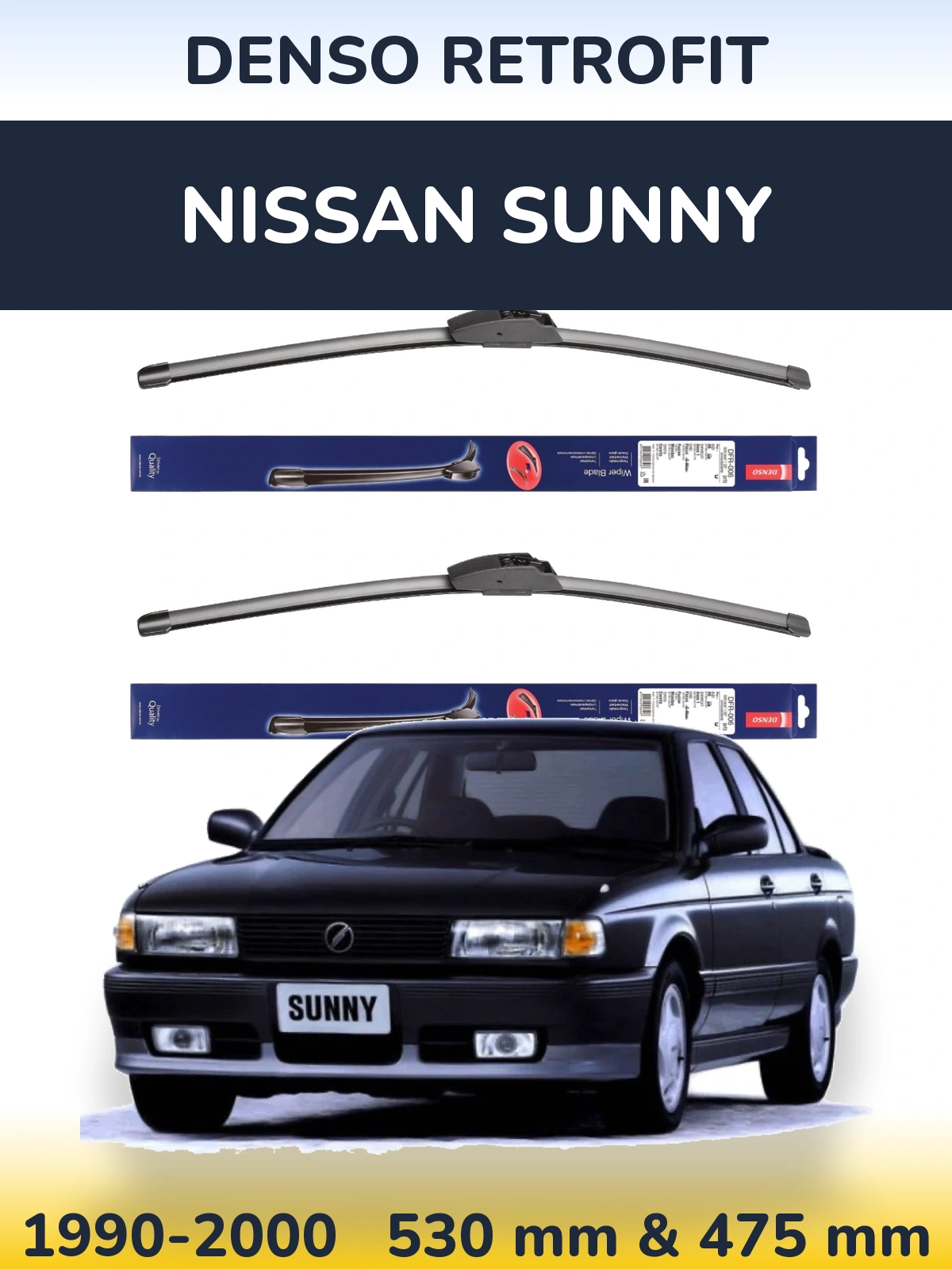 Sada předních stěračů Denso Retrofit 530 a 475 mm pro Nissan Sunny 1990-2000