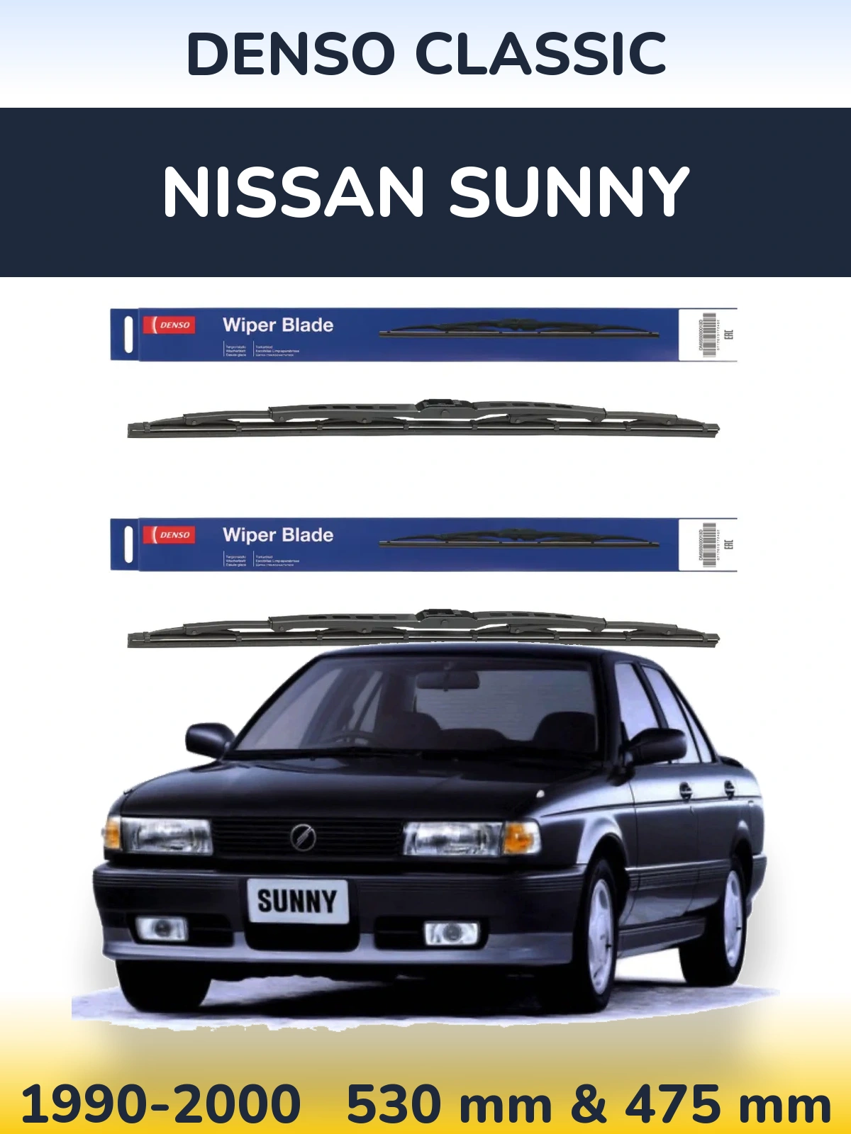 Sada předních stěračů Denso Classic 530 a 475 mm pro Nissan Sunny 1990-2000