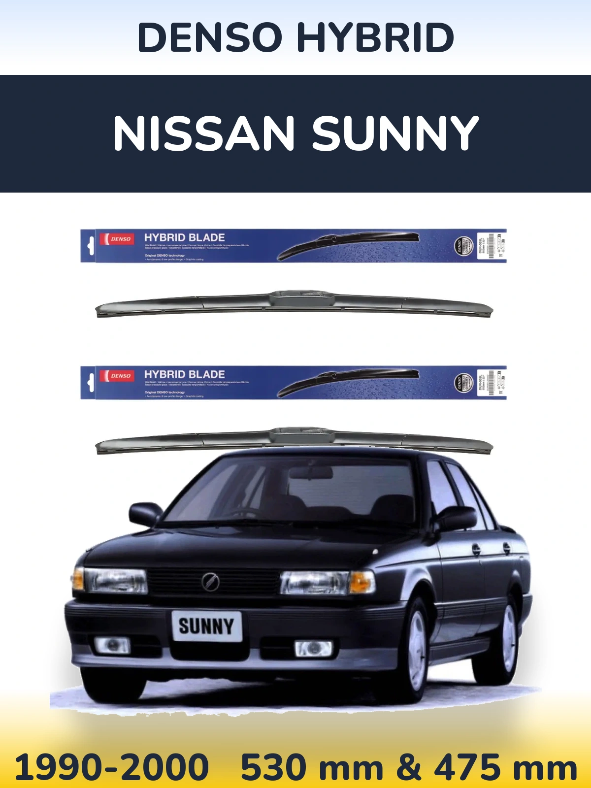 Sada předních stěračů Denso Hybrid 530 a 475 mm pro Nissan Sunny 1990-2000