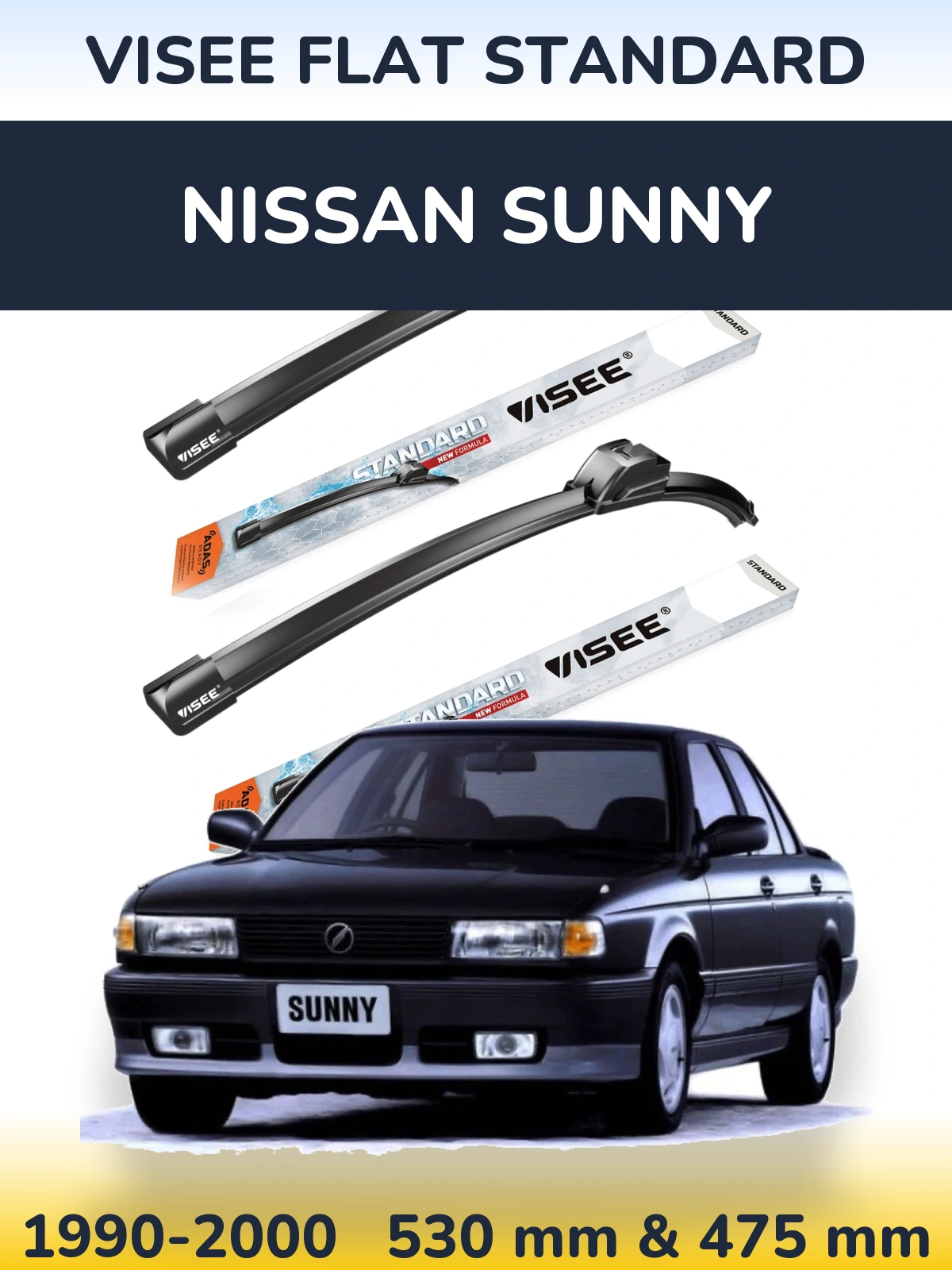 Sada předních stěračů VISEE FLAT STANDARD 530 a 475 mm pro Nissan Sunny 1990-2000