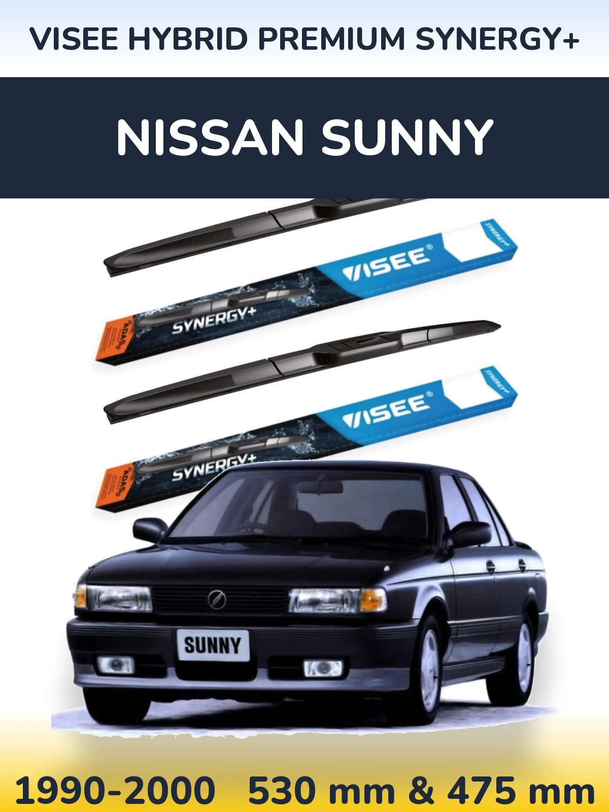 Sada předních stěračů VISEE HYBRID PREMIUM SYNERGY+ 530 a 475 mm pro Nissan Sunny 1990-2000