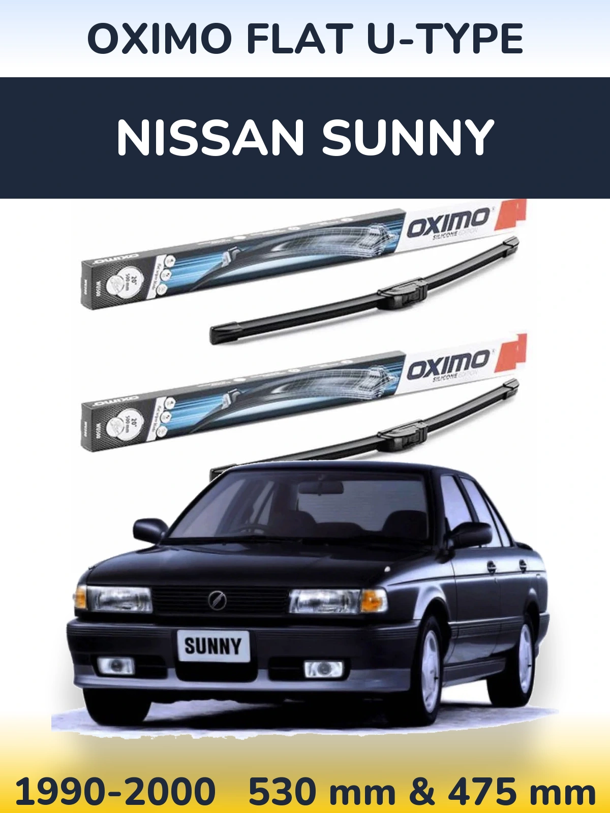 Sada předních stěračů Oximo Flat U-type 530 a 475 mm pro Nissan Sunny 1990-2000