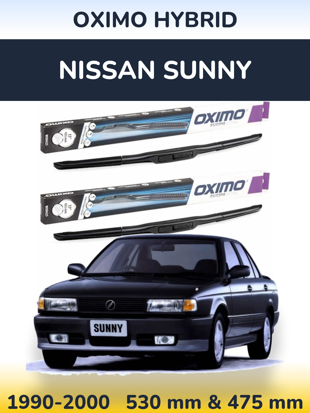 Sada předních stěračů Oximo Hybrid 530 a 475 mm pro Nissan Sunny 1990-2000