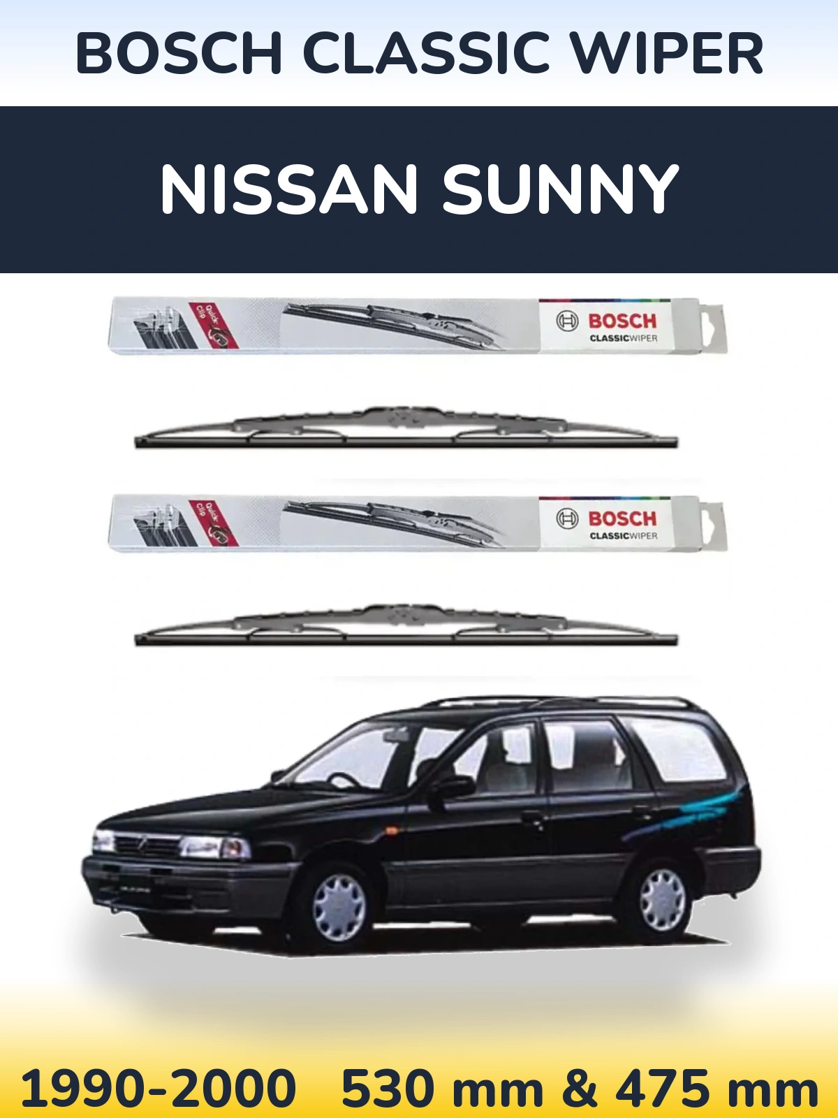 Комплект передніх щіток BOSCH Classic Wiper 530 & 475 мм для Nissan Sunny 1990-2000