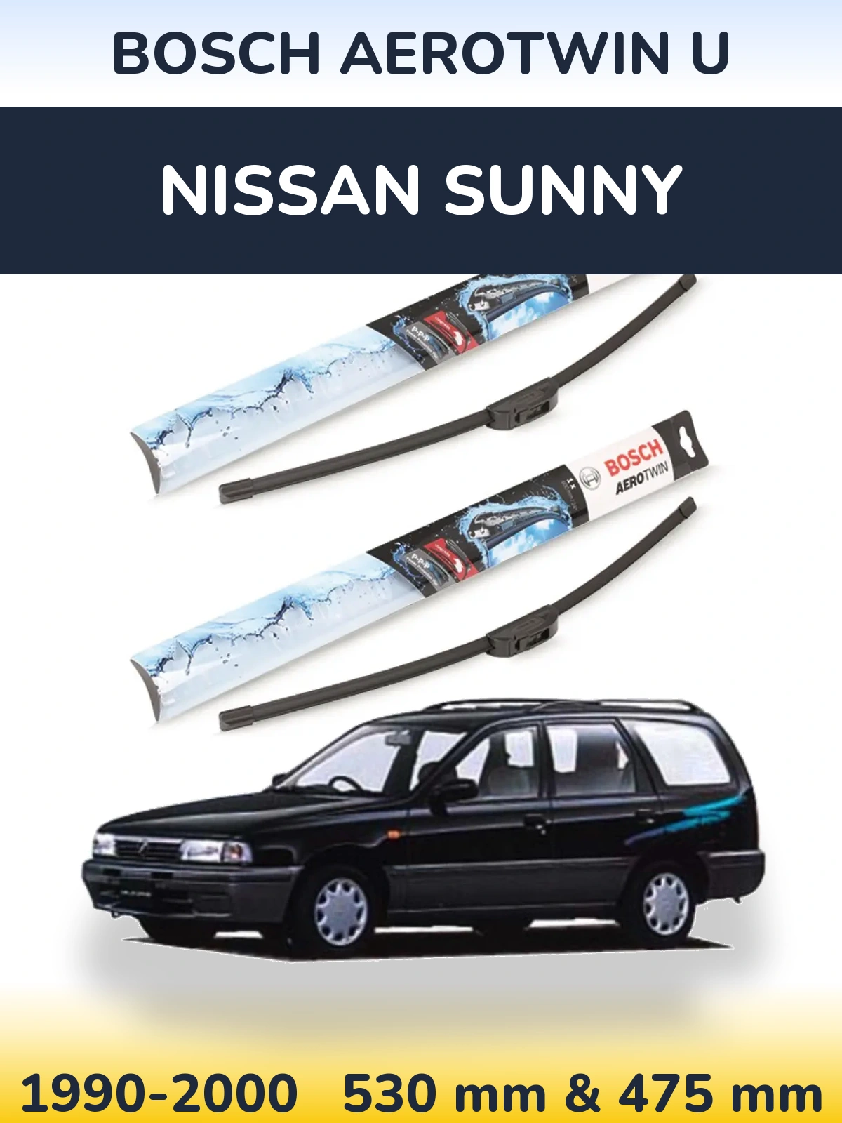 Sada předních stěračů BOSCH AeroTwin U 530 a 475 mm pro Nissan Sunny 1990-2000