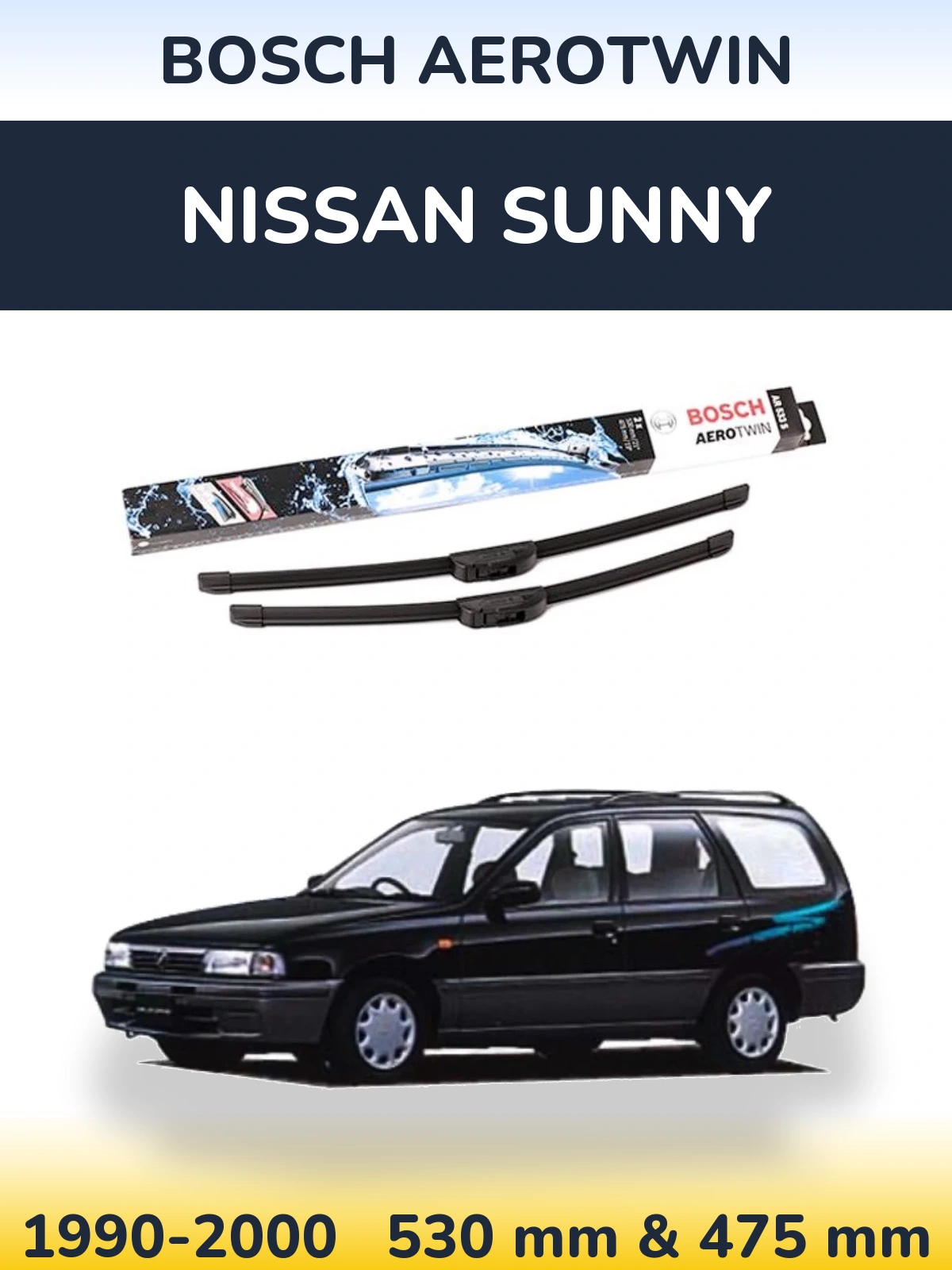 Sada předních stěračů BOSCH AeroTwin 530 a 475 mm pro Nissan Sunny 1990-2000