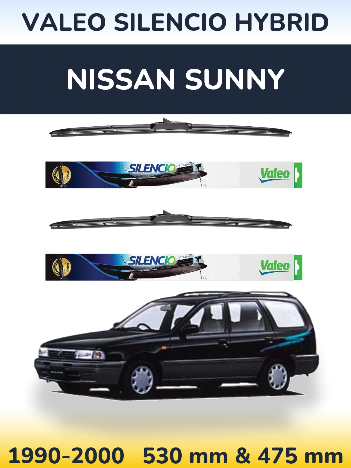 Комплект передніх щіток Valeo Silencio Hybrid 530 & 475 мм для Nissan Sunny 1990-2000