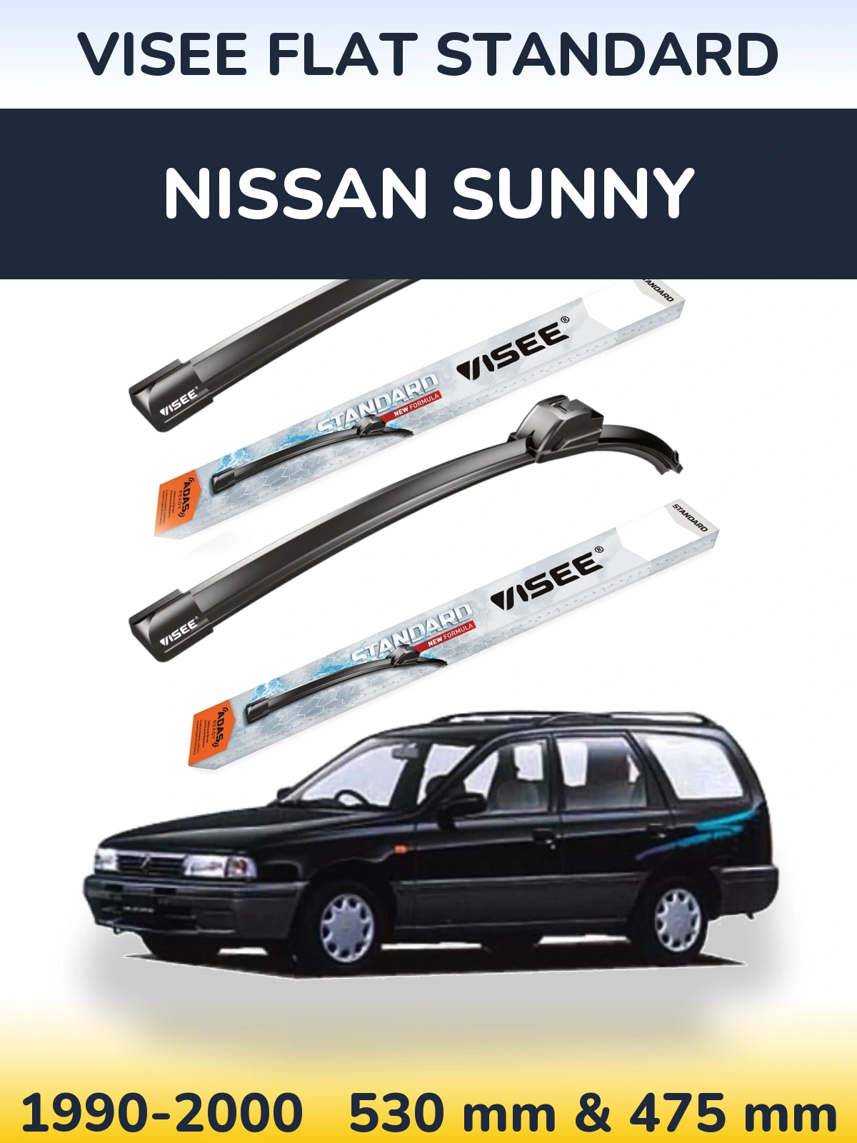 Sada předních stěračů VISEE FLAT STANDARD 530 a 475 mm pro Nissan Sunny 1990-2000