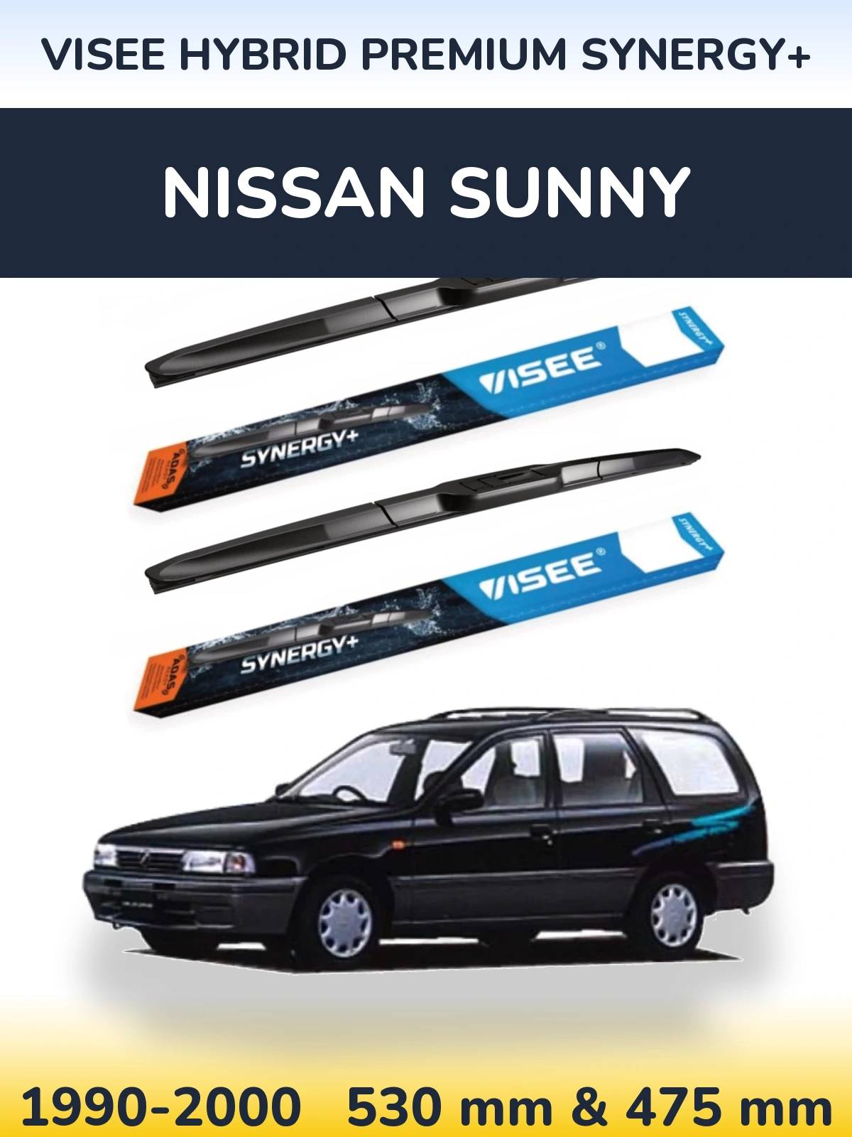 Sada předních stěračů VISEE HYBRID PREMIUM SYNERGY+ 530 a 475 mm pro Nissan Sunny 1990-2000