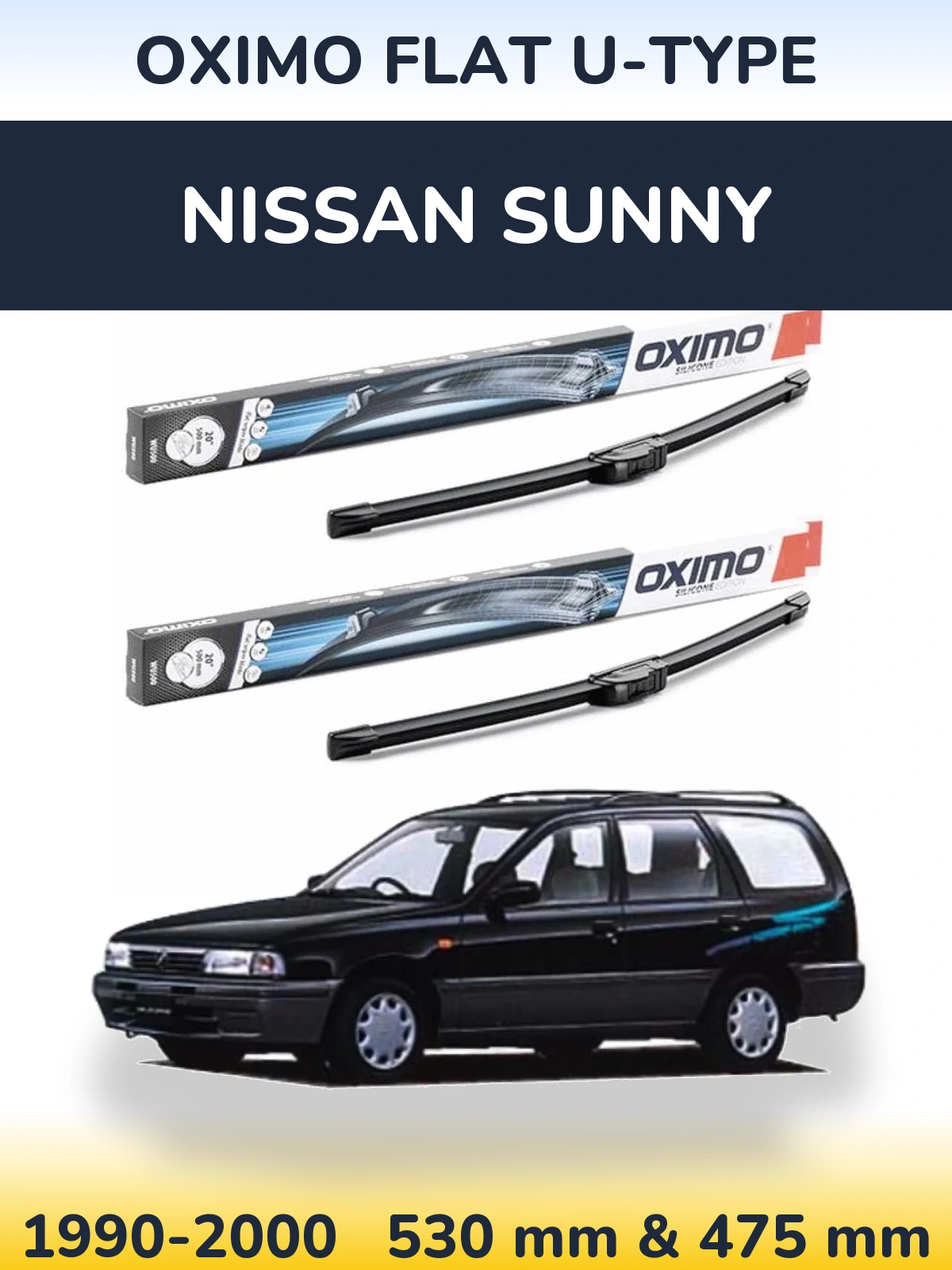 Sada předních stěračů Oximo Flat U-type 530 a 475 mm pro Nissan Sunny 1990-2000