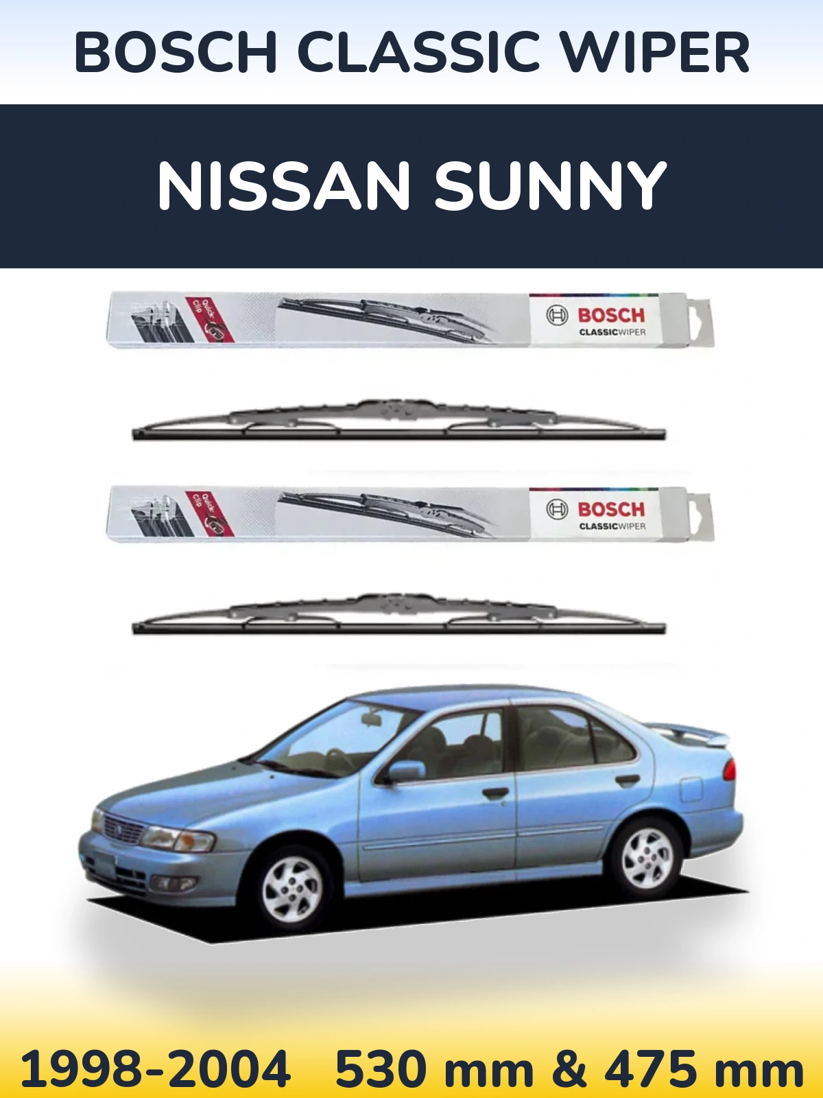 Sada předních stěračů BOSCH Classic Wiper 530 a 475 mm pro Nissan Sunny 1998-2004