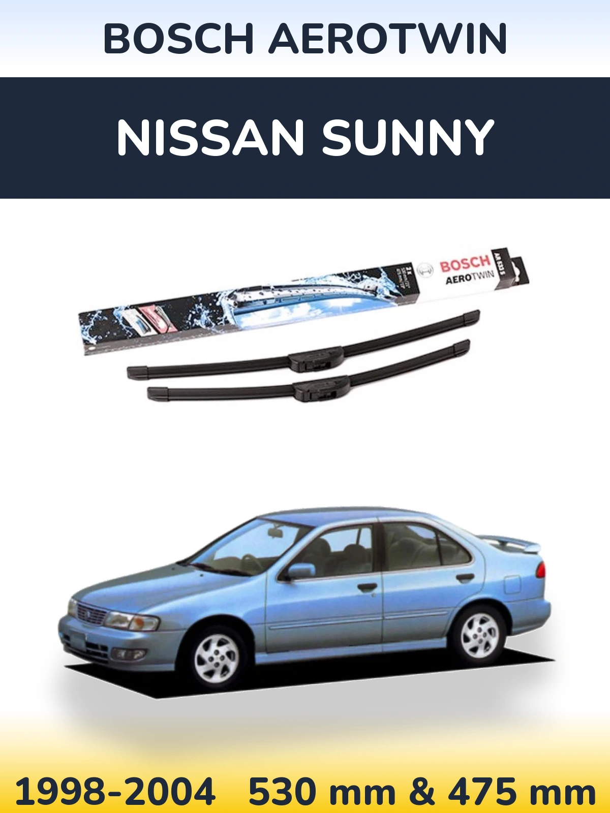 Sada předních stěračů BOSCH AeroTwin 530 a 475 mm pro Nissan Sunny 1998-2004