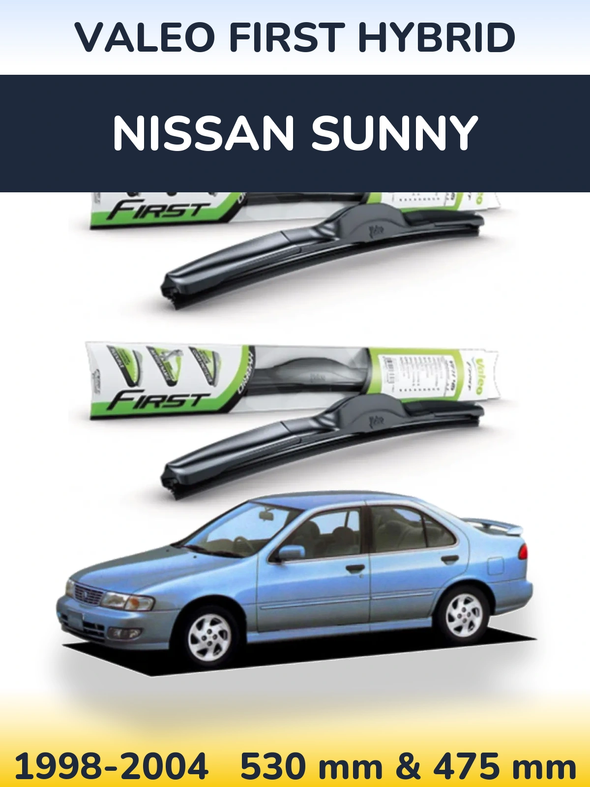 Sada předních stěračů Valeo First Hybrid 530 a 475 mm pro Nissan Sunny 1998-2004