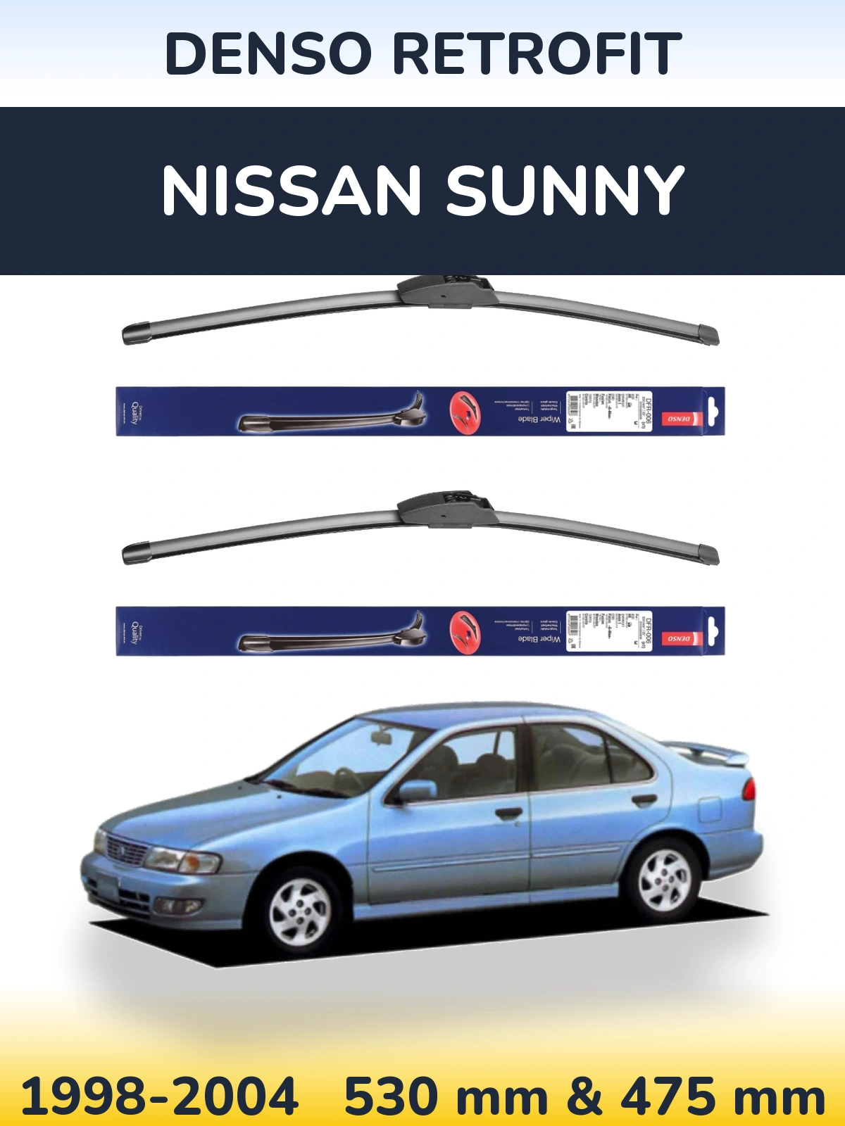 Sada předních stěračů Denso Retrofit 530 a 475 mm pro Nissan Sunny 1998-2004