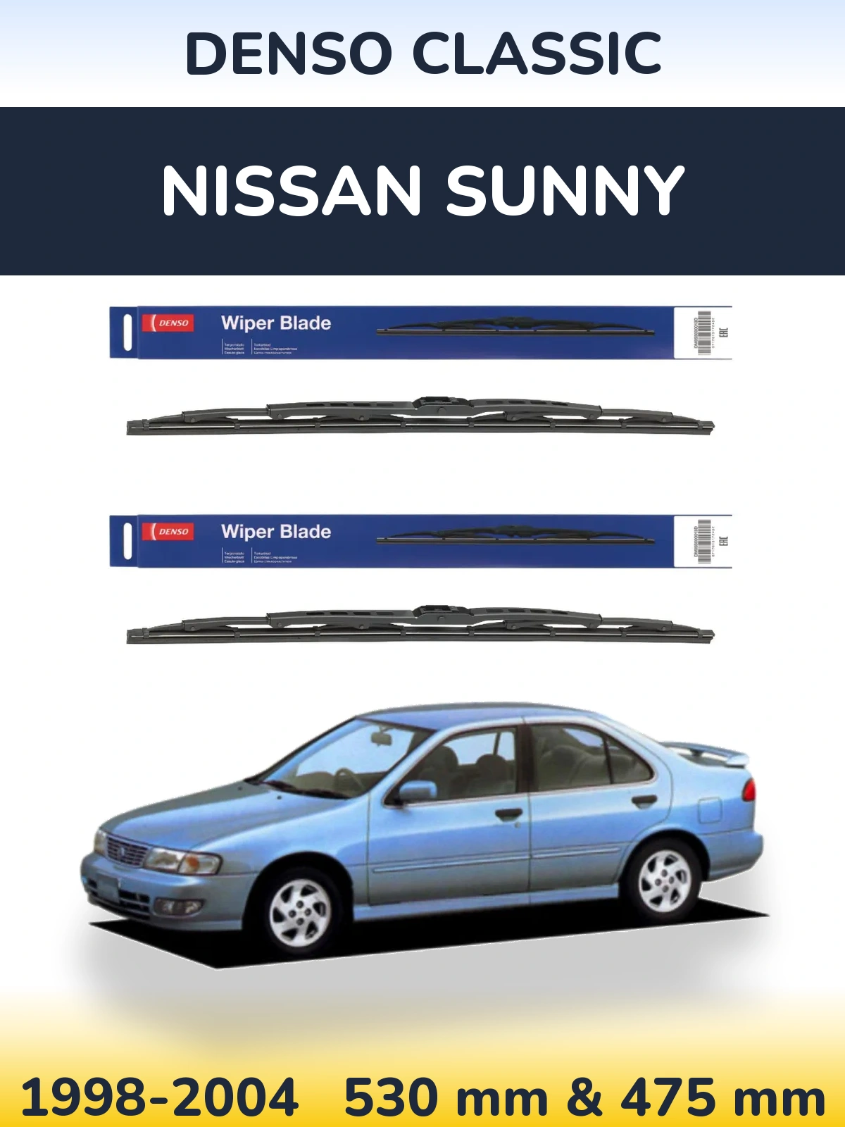 Sada předních stěračů Denso Classic 530 a 475 mm pro Nissan Sunny 1998-2004