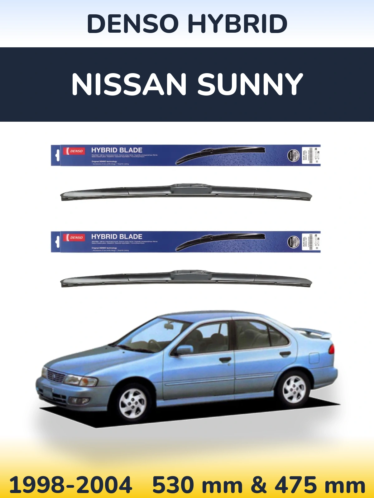 Sada předních stěračů Denso Hybrid 530 a 475 mm pro Nissan Sunny 1998-2004