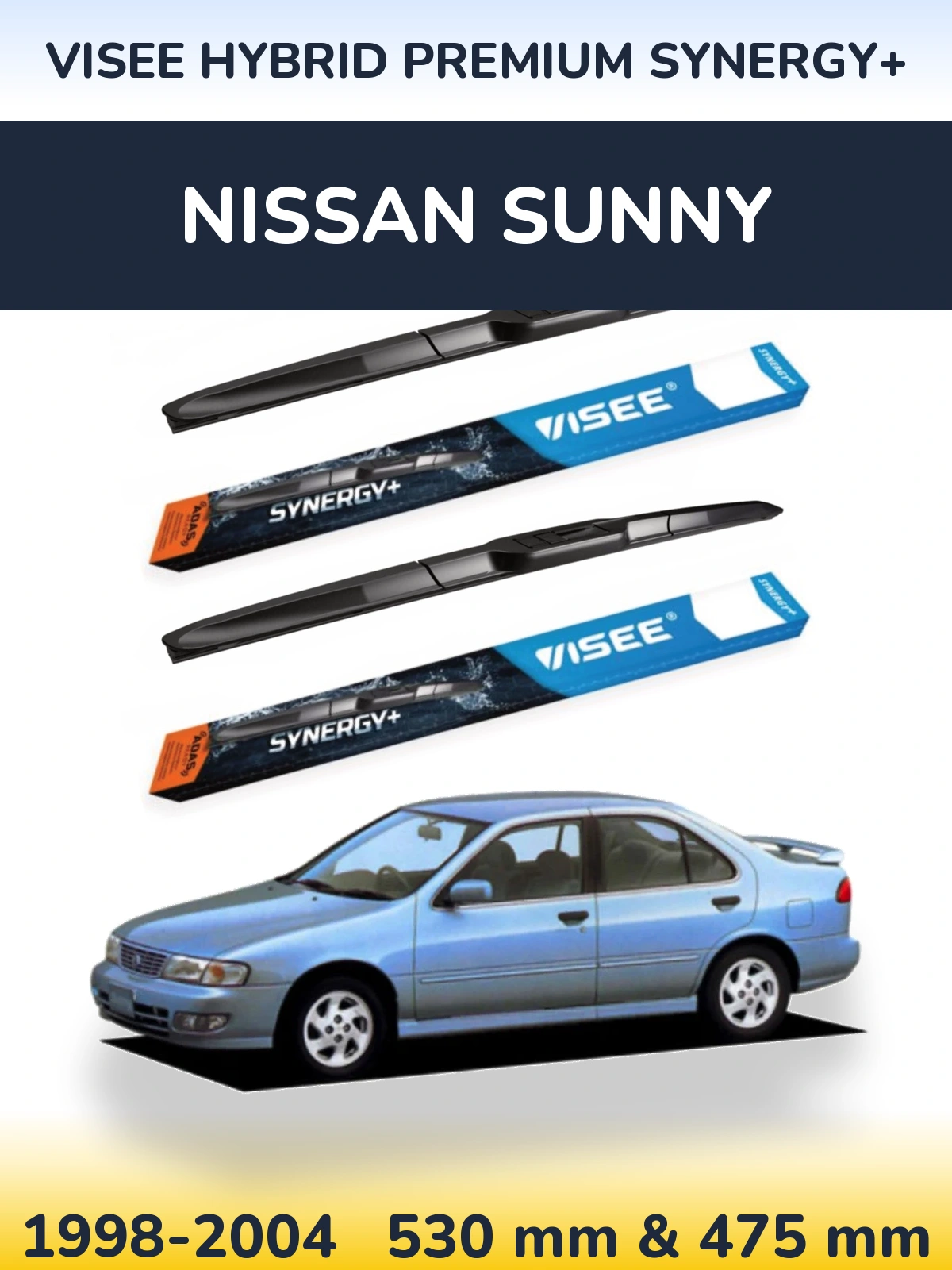 Sada předních stěračů VISEE HYBRID PREMIUM SYNERGY+ 530 a 475 mm pro Nissan Sunny 1998-2004