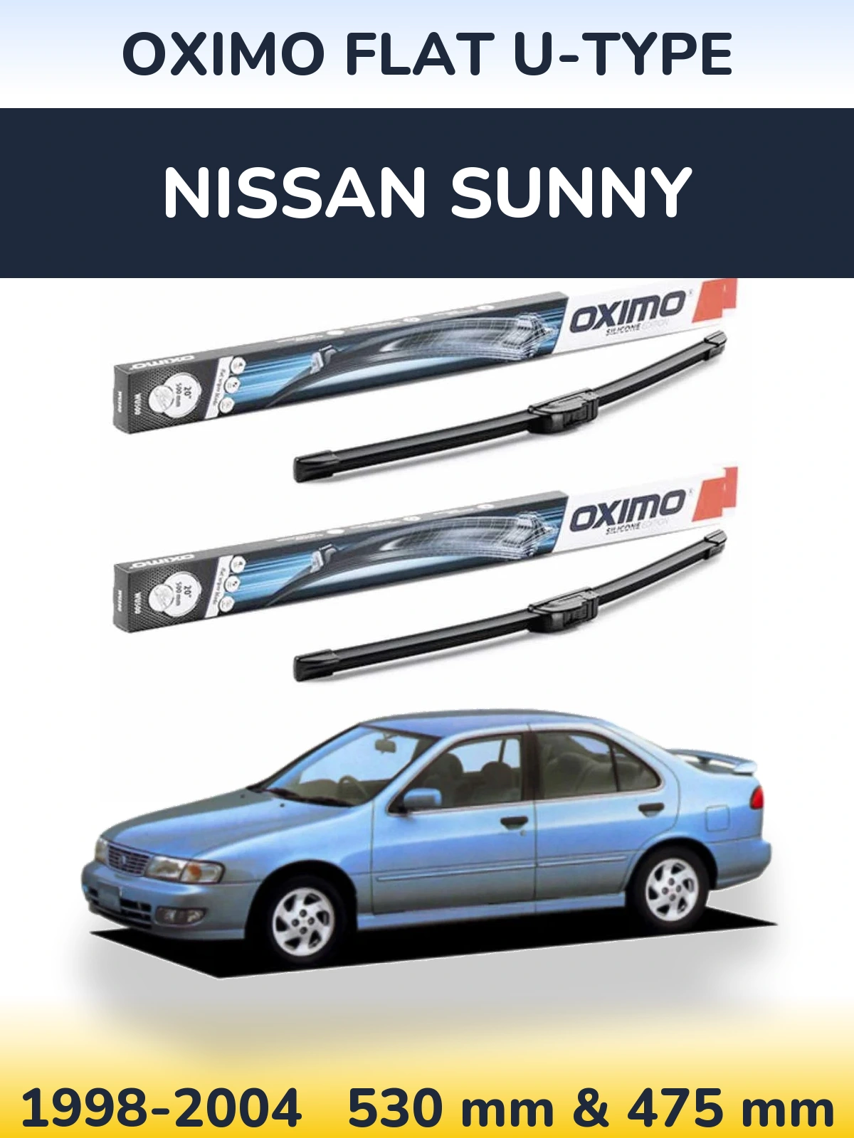 Sada předních stěračů Oximo Flat U-type 530 a 475 mm pro Nissan Sunny 1998-2004