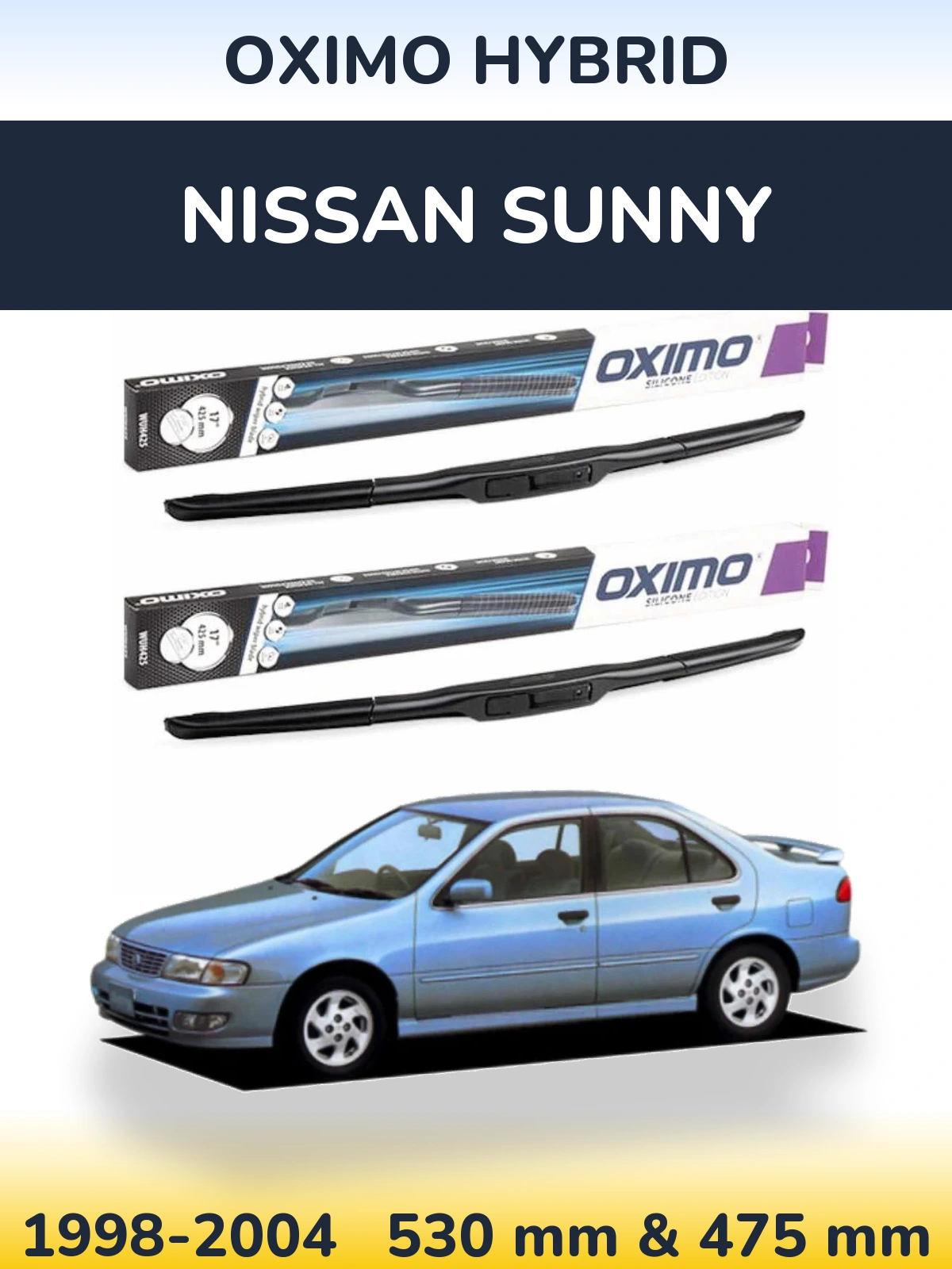 Sada předních stěračů Oximo Hybrid 530 a 475 mm pro Nissan Sunny 1998-2004