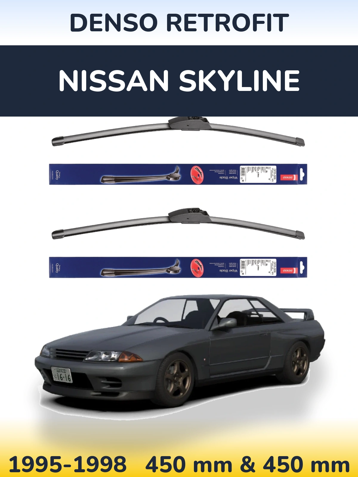 Sada předních stěračů Denso Retrofit 450 a 450 mm pro Nissan Skyline 1995-1998