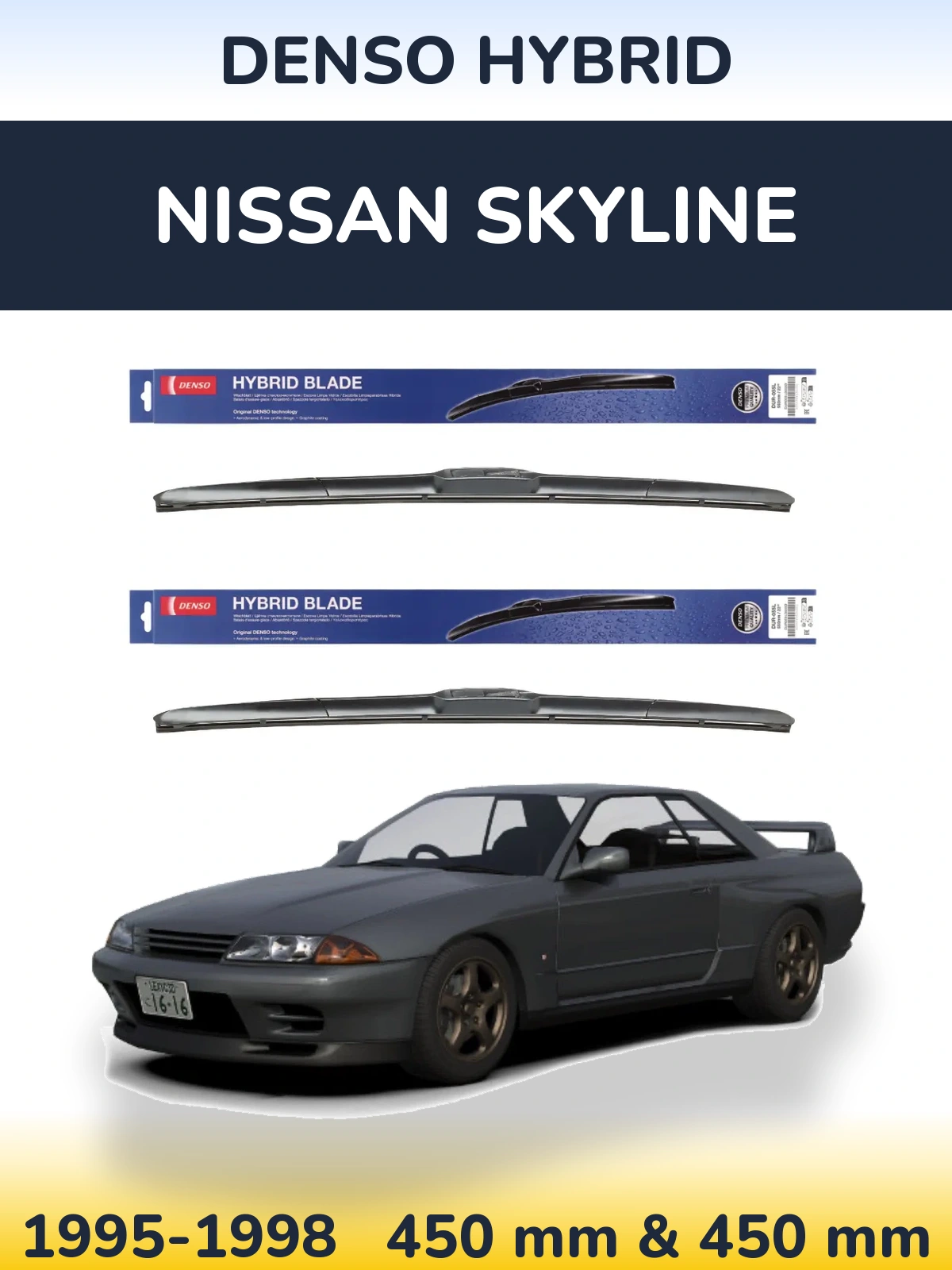Sada předních stěračů Denso Hybrid 450 a 450 mm pro Nissan Skyline 1995-1998