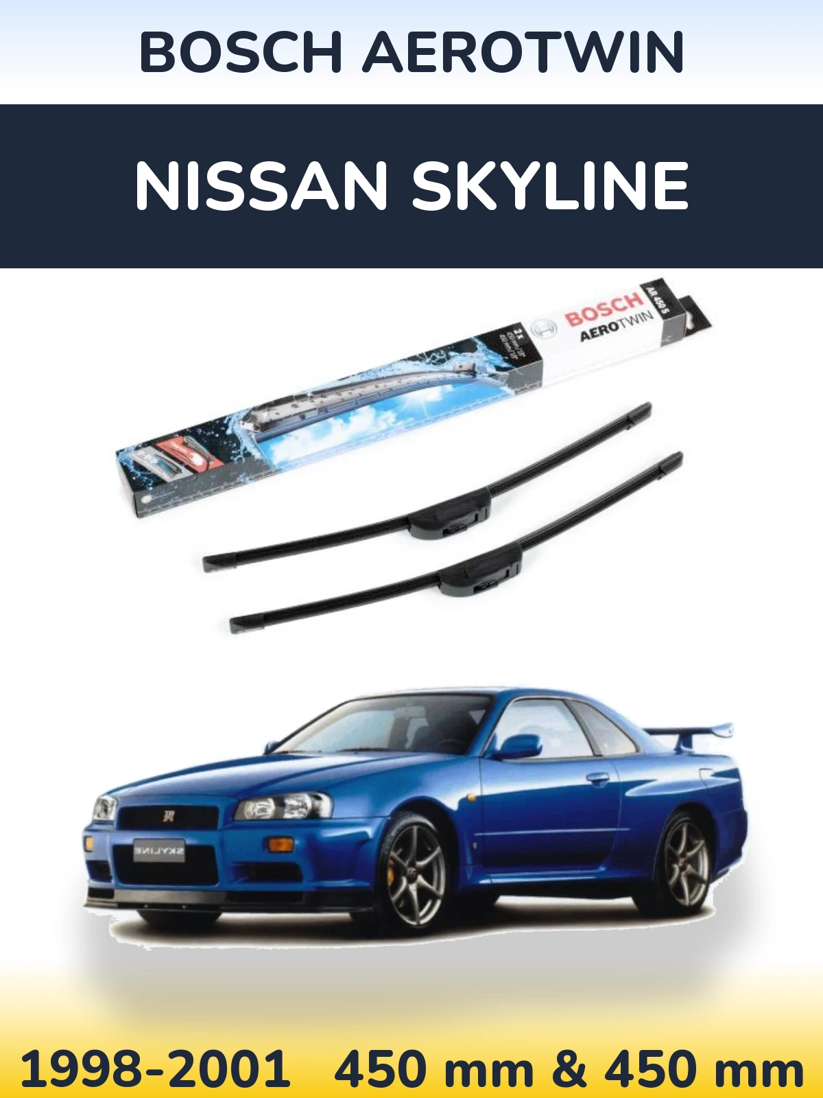 Sada předních stěračů BOSCH AeroTwin 450 a 450 mm pro Nissan Skyline 1998-2001
