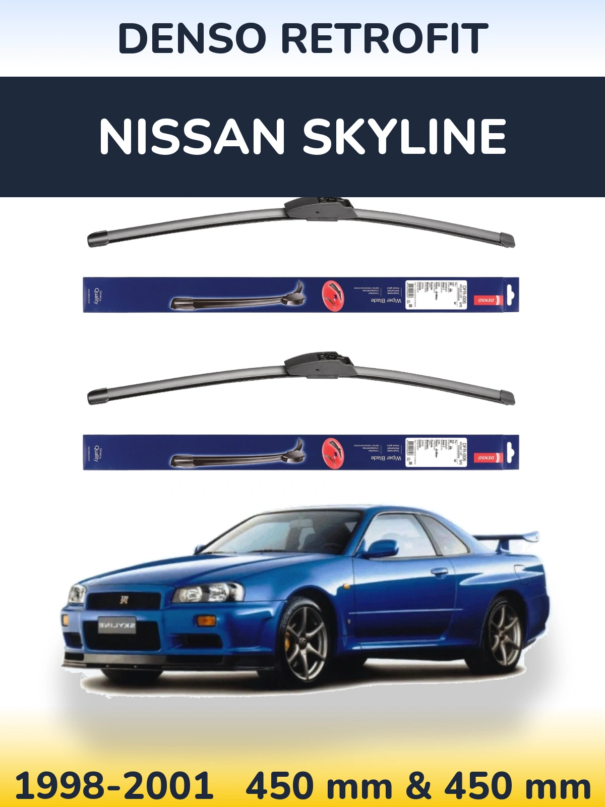 Sada předních stěračů Denso Retrofit 450 a 450 mm pro Nissan Skyline 1998-2001
