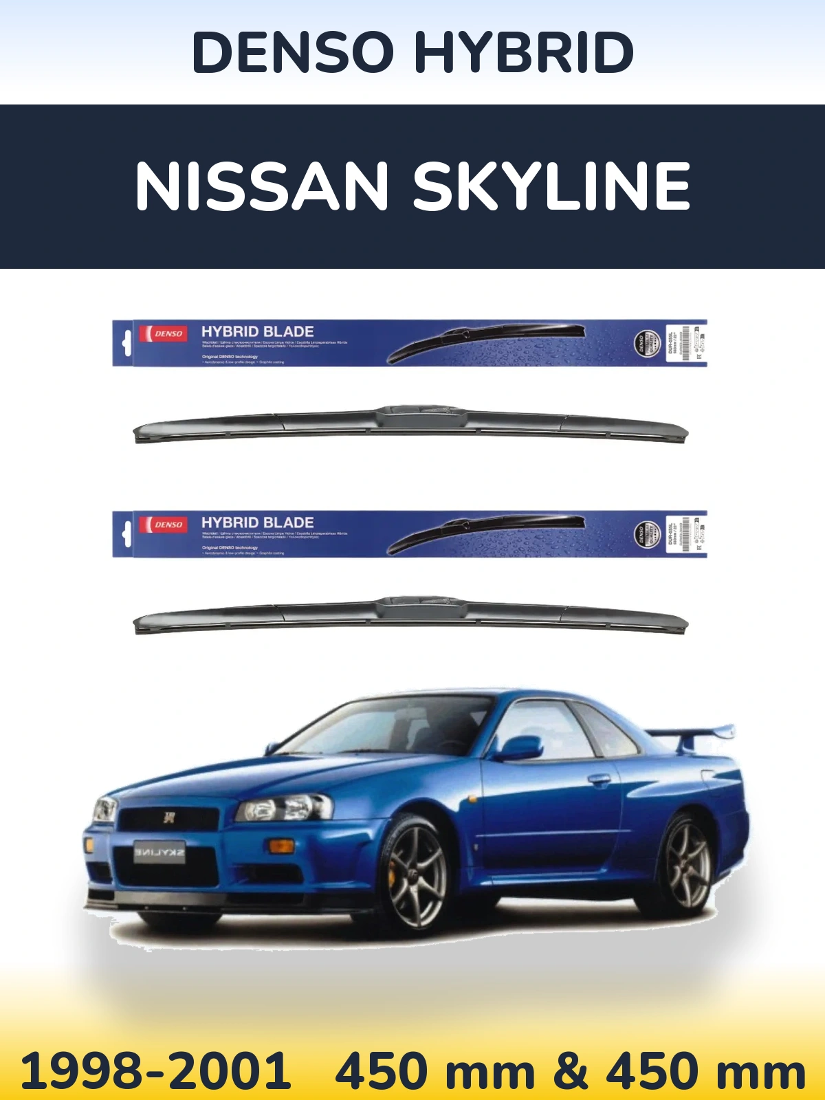 Sada předních stěračů Denso Hybrid 450 a 450 mm pro Nissan Skyline 1998-2001
