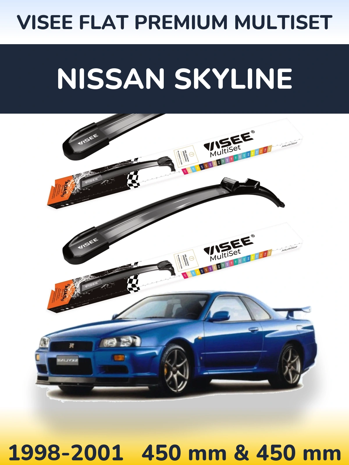Sada předních stěračů VISEE FLAT PREMIUM MultiSet 450 a 450 mm pro Nissan Skyline 1998-2001