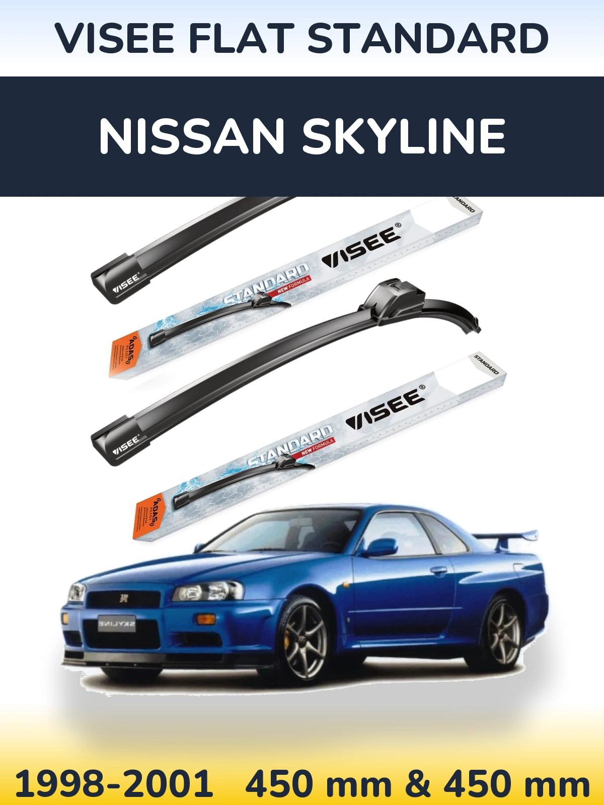Sada předních stěračů VISEE FLAT STANDARD 450 a 450 mm pro Nissan Skyline 1998-2001