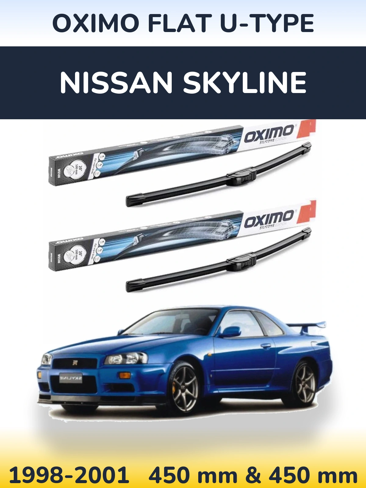 Sada předních stěračů Oximo Flat U-type 450 a 450 mm pro Nissan Skyline 1998-2001